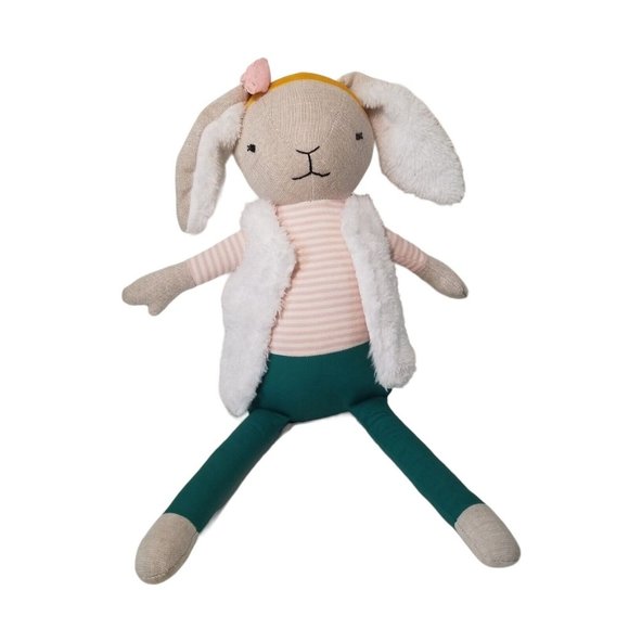 Plush Bunny Stuffed Animal Toy Rabbit Vest Pink Stripe Floppy Ears Pillowfort - Picture 1 of 8